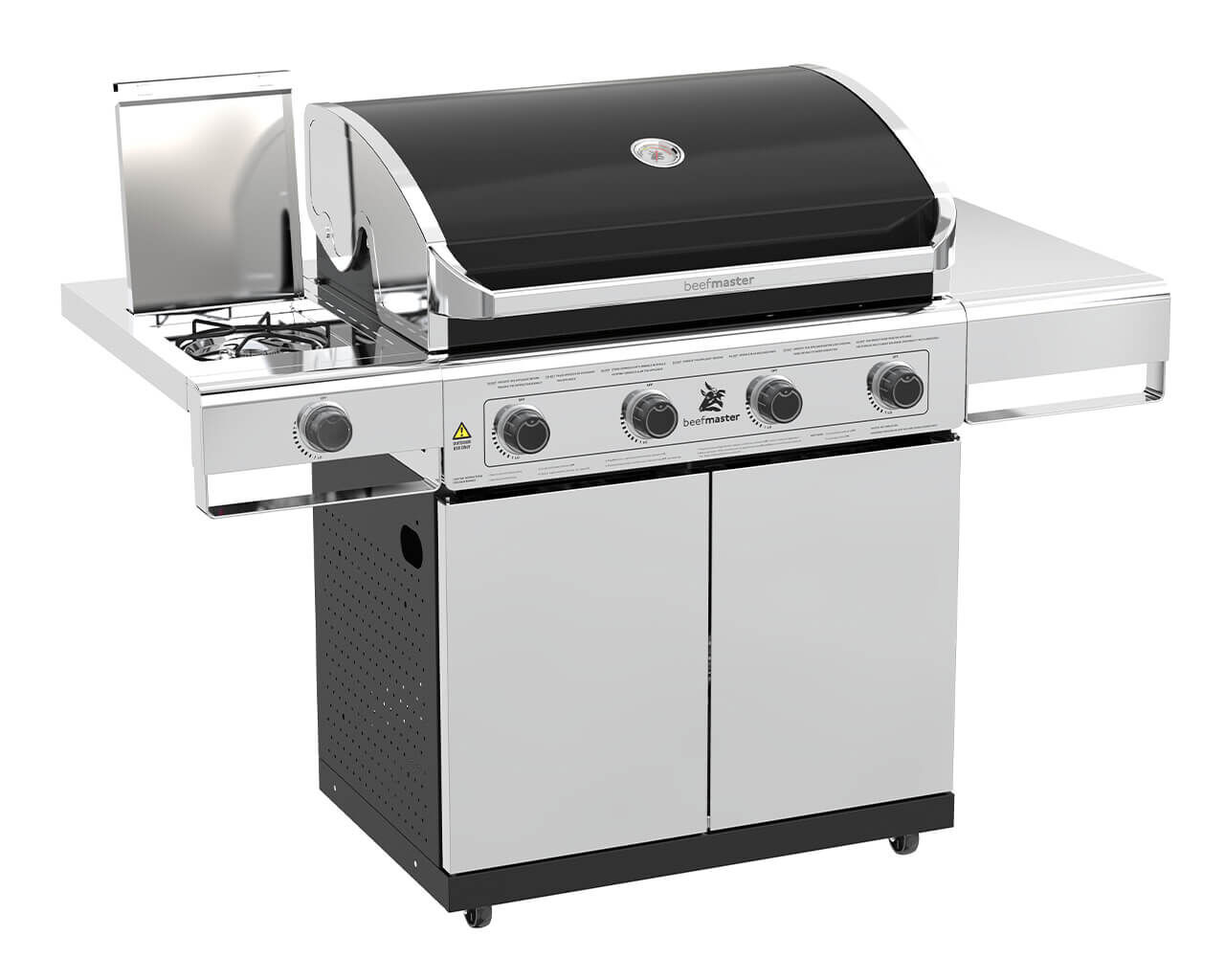 Beefmaster Classic 4 Burner BBQ on Deluxe Cart with Stainless Steel Side Burner