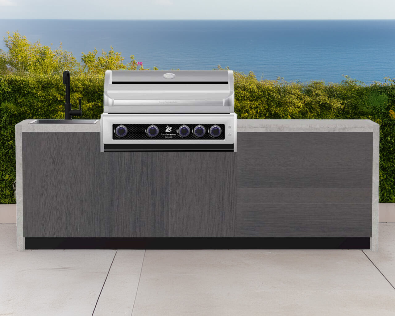 Alfresco Kitchen Co with Deluxe Beefmaster 4 Burner Built-In BBQ ,Single Sink Module and a Double Drawer Module, , hi-res