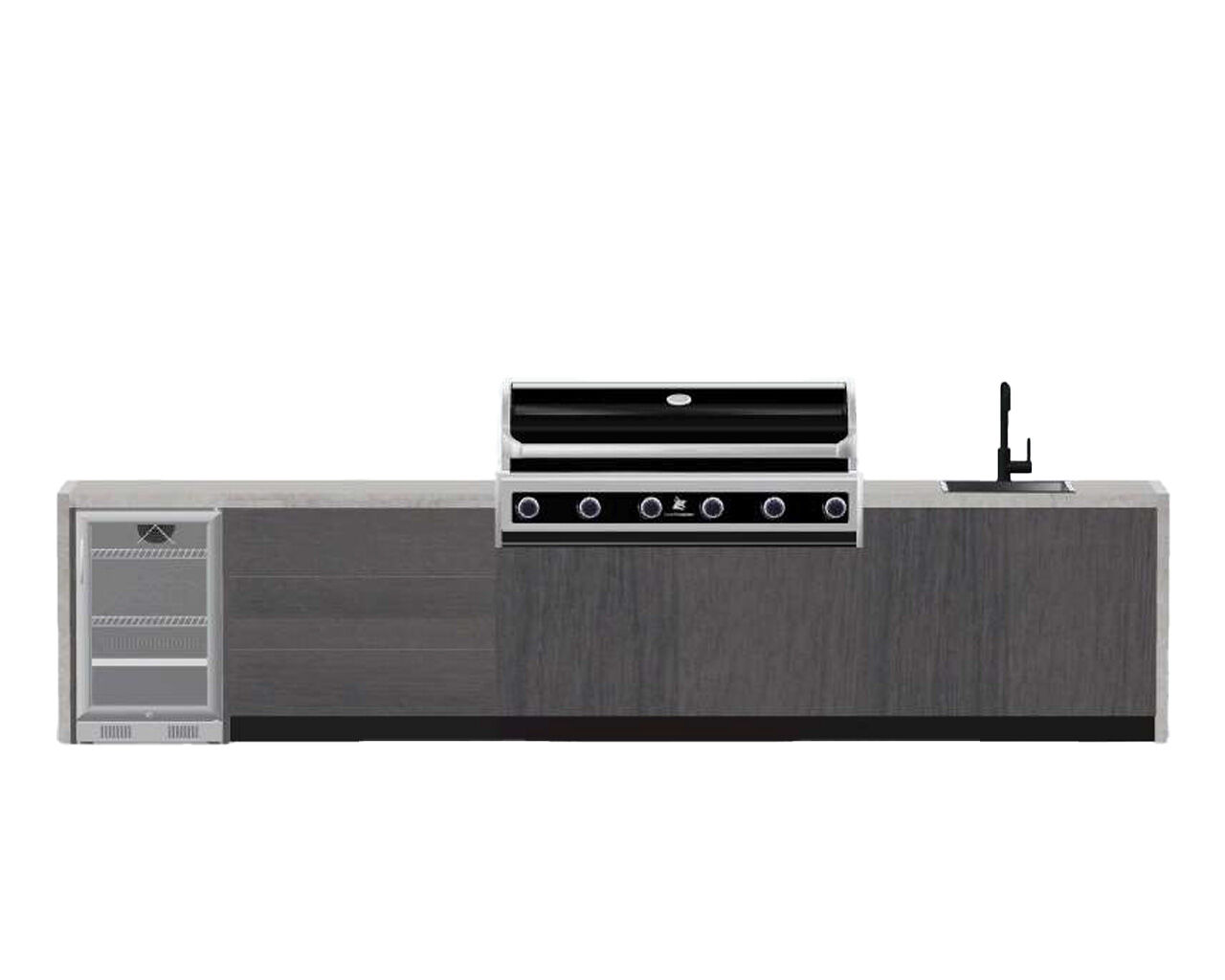 Alfresco Kitchen Co with Beefmaster Premium 6 Burner  Built-in BBQ,Single Door Fridge, Double Drawer and Double Sink Module