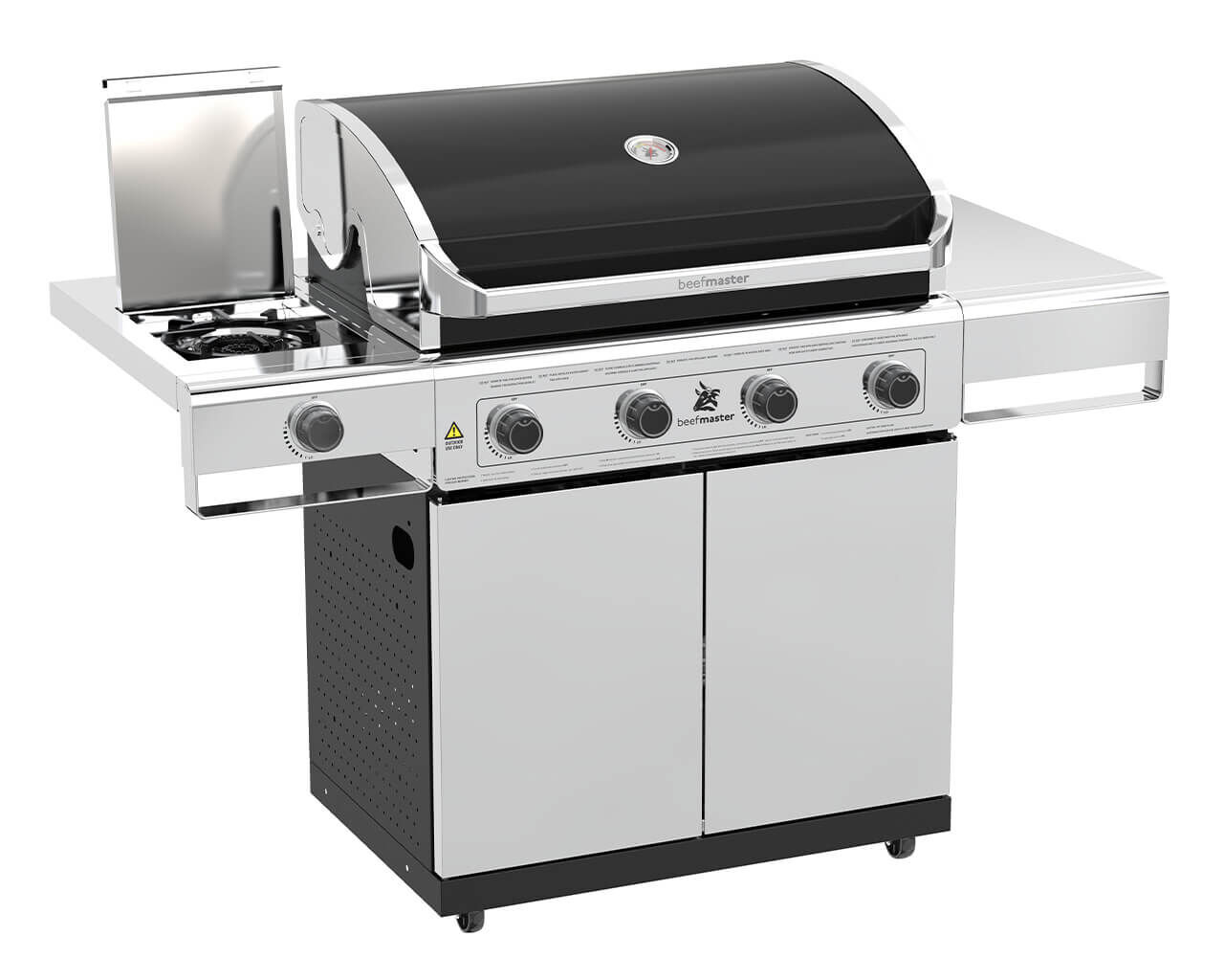 Beefmaster Classic 4 Burner BBQ on Deluxe Cart with Cast Iron Side Burner