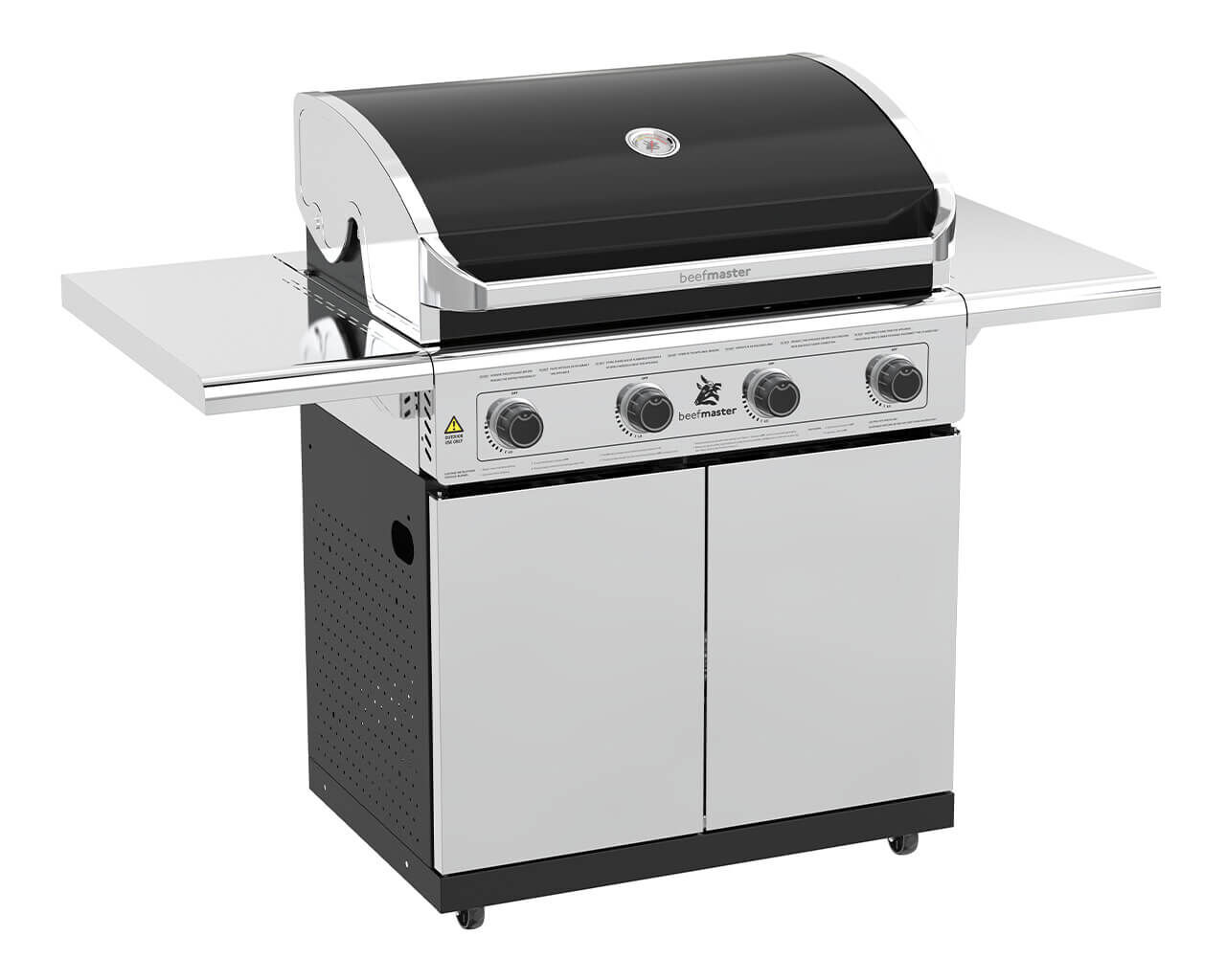 Beefmaster Classic 4 Burner BBQ on Deluxe Cart with Folding Shelves