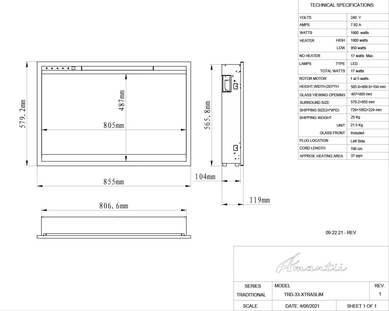 Amantii 33" Extra Slim Featuring a 4" Depth-WiFi-3 Speed Motor-Programable Remote, , hi-res