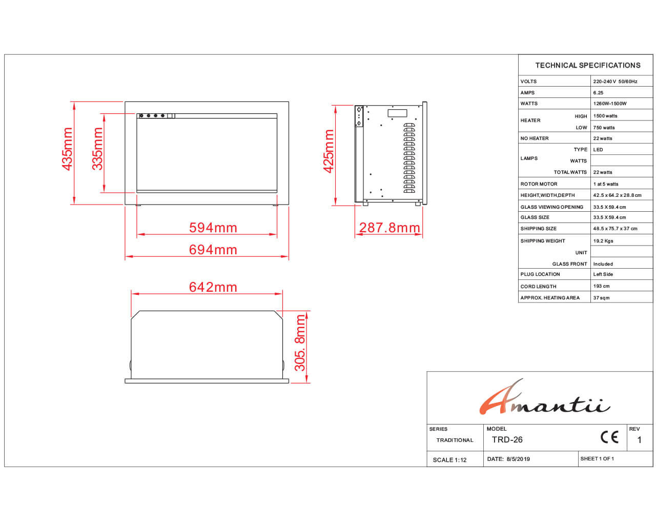 Amantii Smart 26” Fireplace – includes a steel trim, glass inlay, 10 piece log set with remote and cord, , hi-res