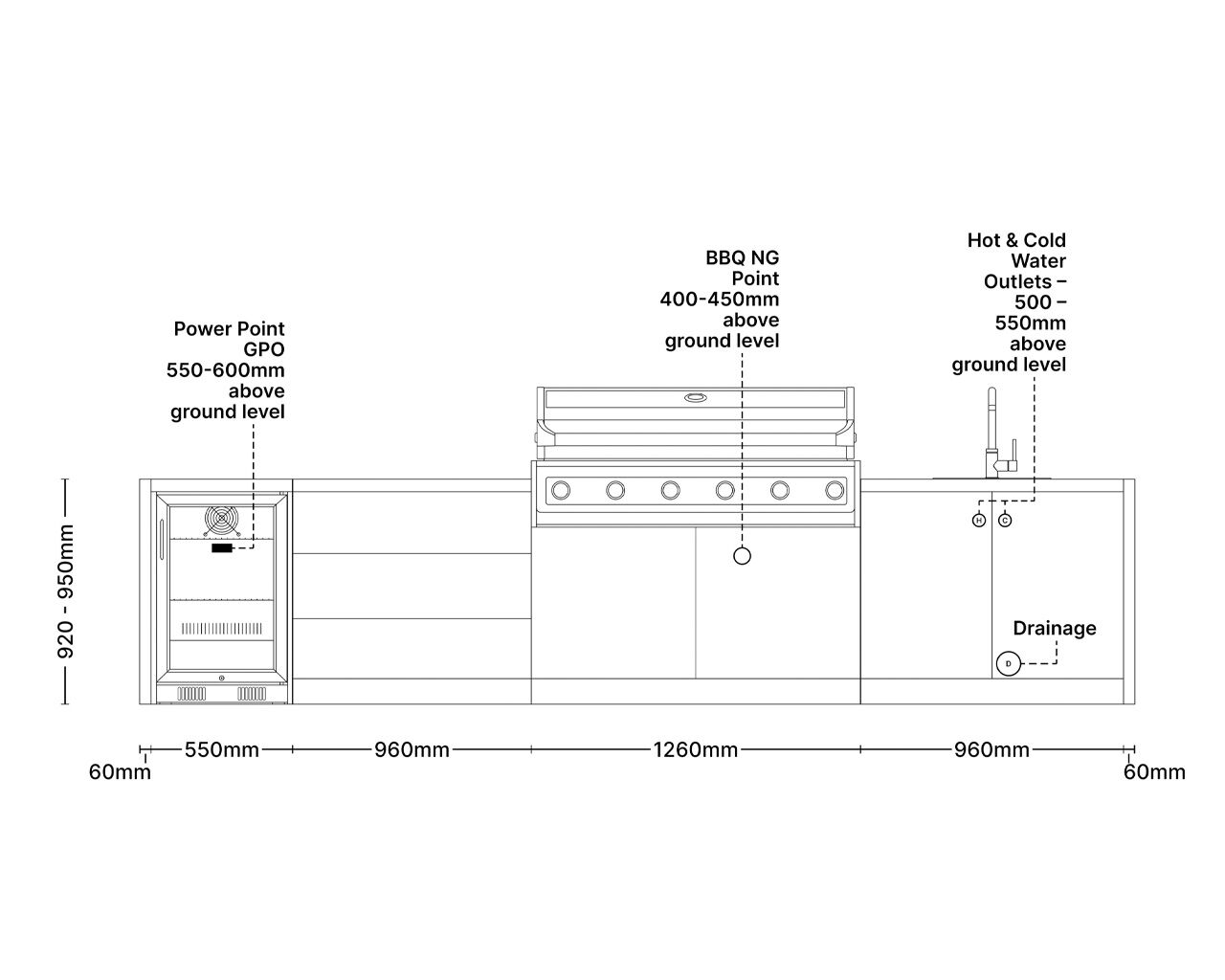 Alfresco Kitchen Co with Beefmaster Premium 6 Burner  Built-in BBQ,Single Door Fridge, Double Drawer and Double Sink Module, , hi-res