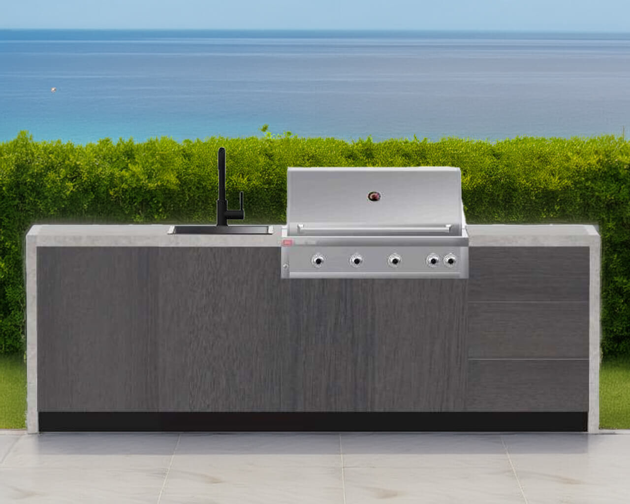 Alfresco Kitchen Co with Ziegler and Brown Grand Turbo 4 Burner Built-In BBQ ,Single Drawer Module, Single Sink, And Single Storage Module, , hi-res