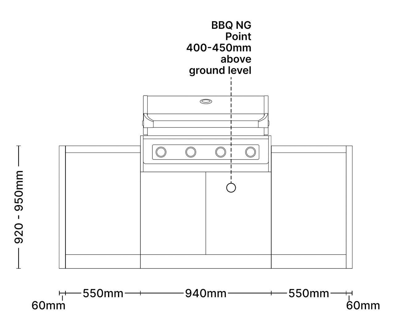 Alfresco Kitchen Co with Beefmaster 4 Burner Built-In BBQ and Two Single Storage Modules, , hi-res