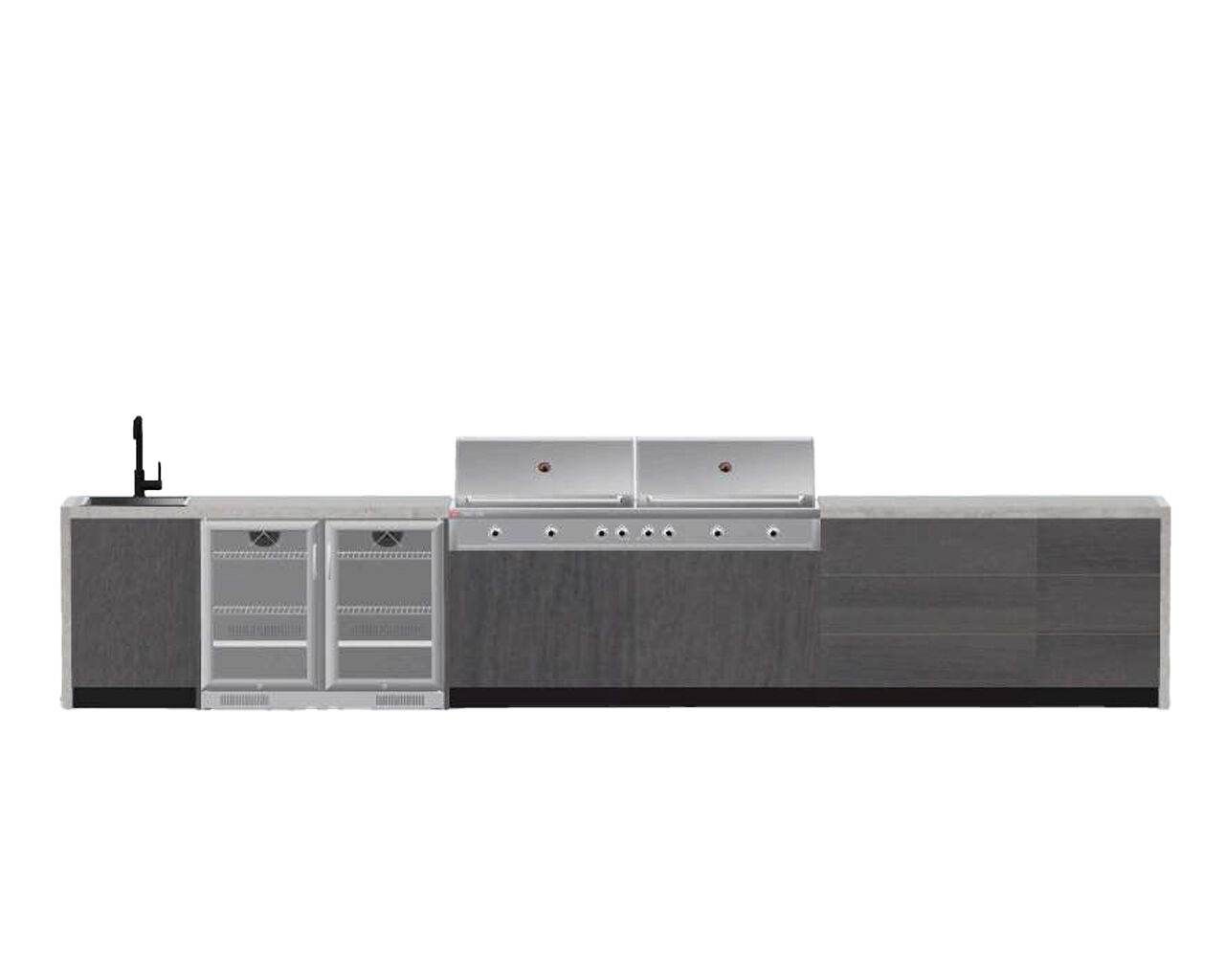 Alfresco Kitchen Co with Ziegler and Brown Grand Turbo 6 Burner Built-In BBQ ,Single Sink, Double Fridge, Double Drawer and Single Drawer Module