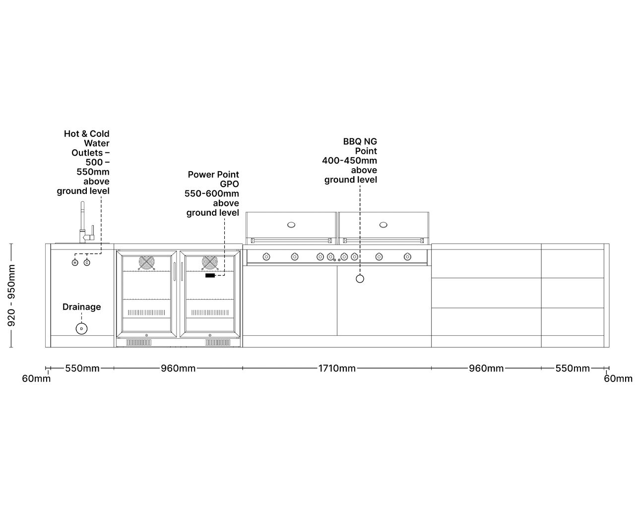 Alfresco Kitchen Co with Ziegler and Brown Grand Turbo 6 Burner Built-In BBQ ,Single Sink, Double Fridge, Double Drawer and Single Drawer Module, , hi-res