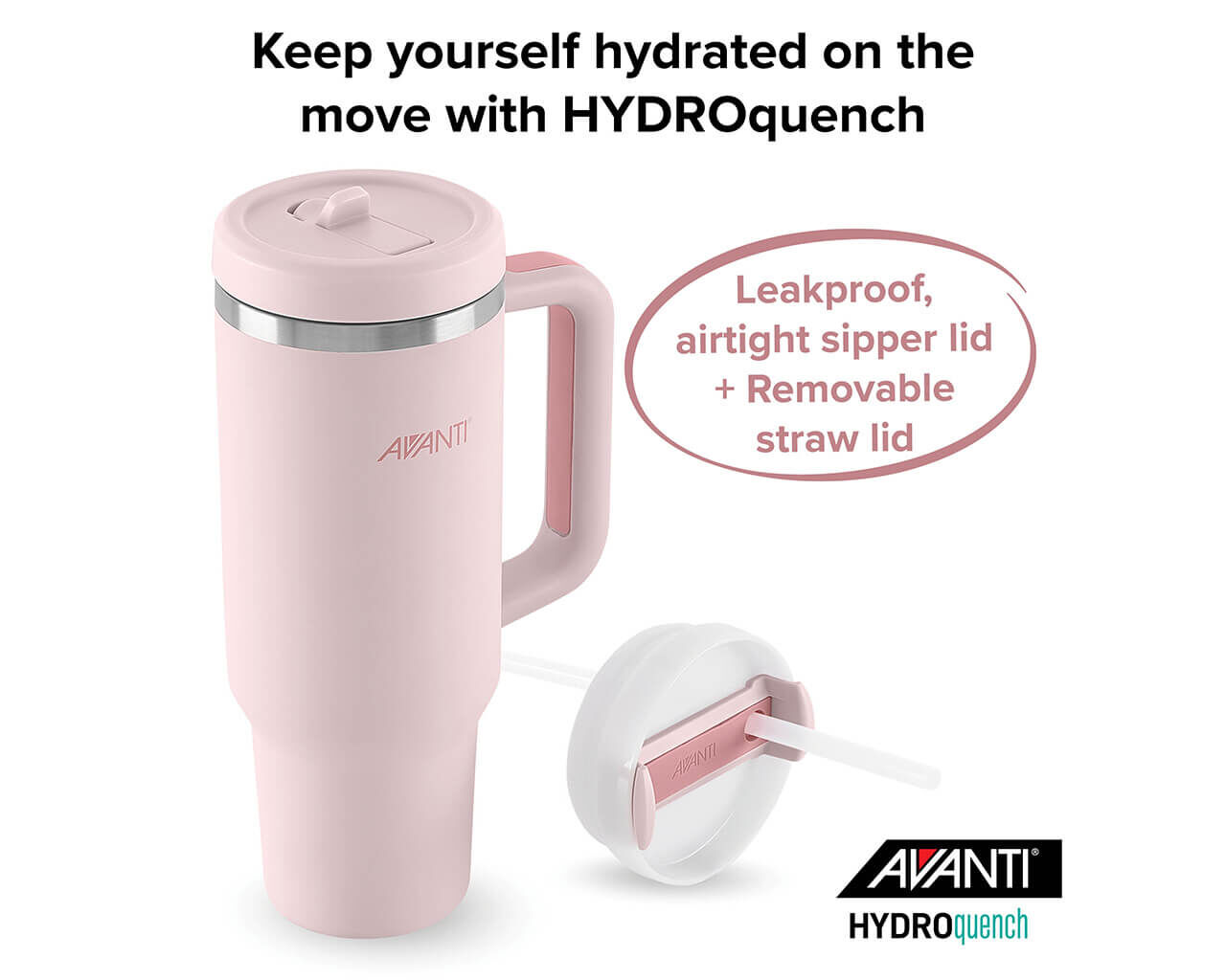 Avanti Hydroquench Insulated Travel Tumbler with Two Lids 1L - Blush Pink, Blush Pink, hi-res