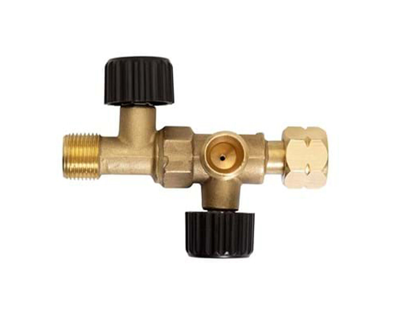 Gasmate Adaptor - 3/8" BSP LH 2 Way Valve with 1 Inlet & 2 Outlets