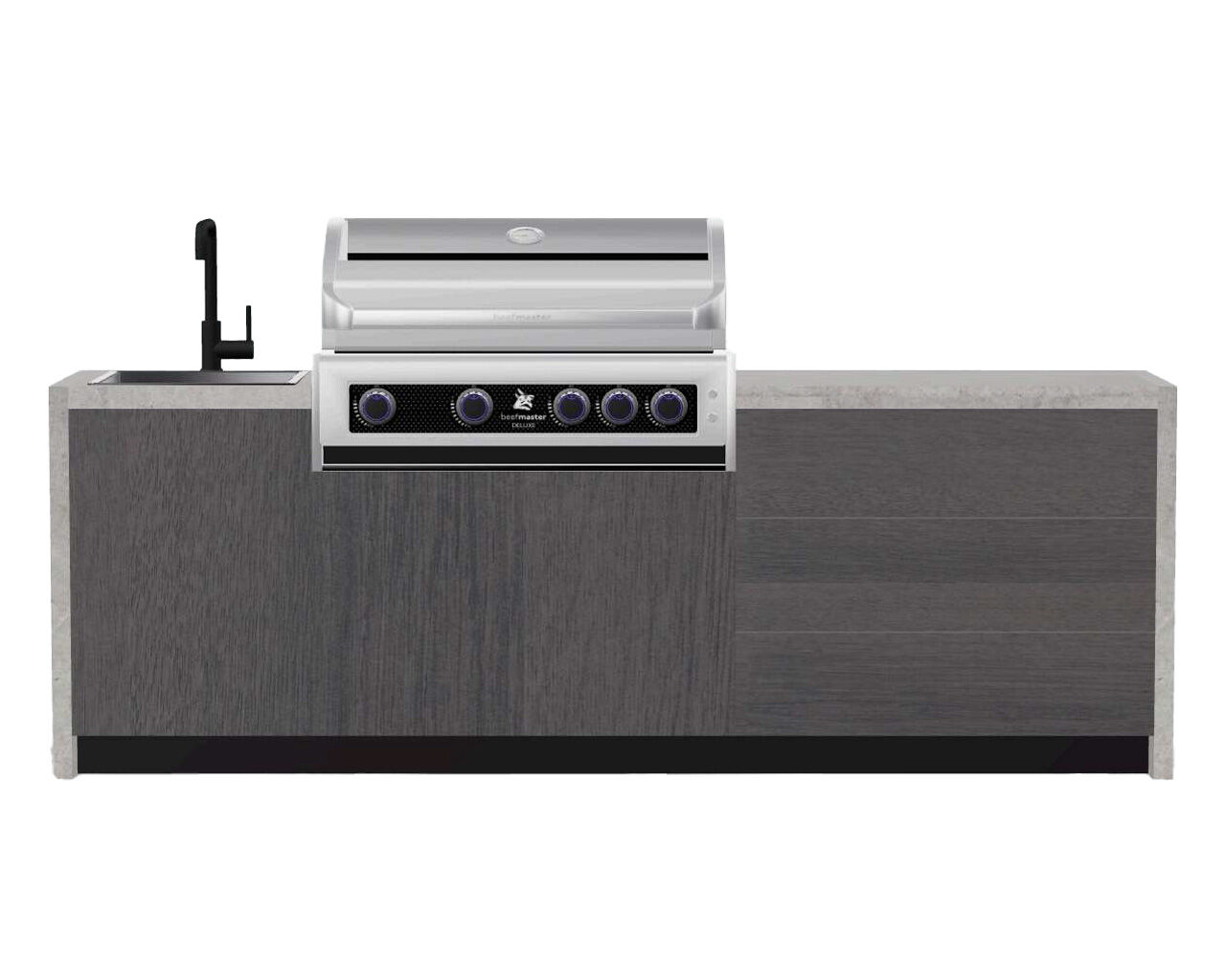 Alfresco Kitchen Co with Deluxe Beefmaster 4 Burner Built-In BBQ ,Single Sink Module and a Double Drawer Module