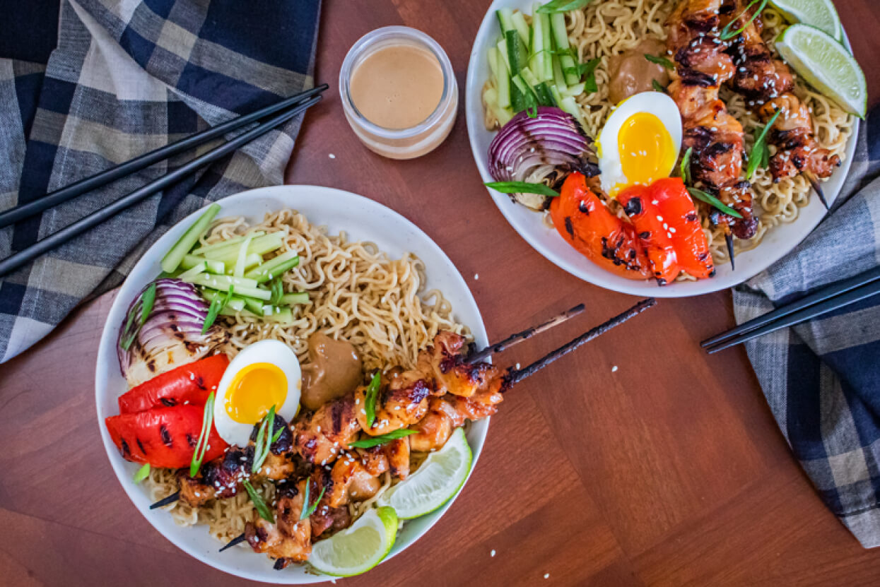 Budget BBQ Recipe Skewers With Peanut Sauce and Noodles