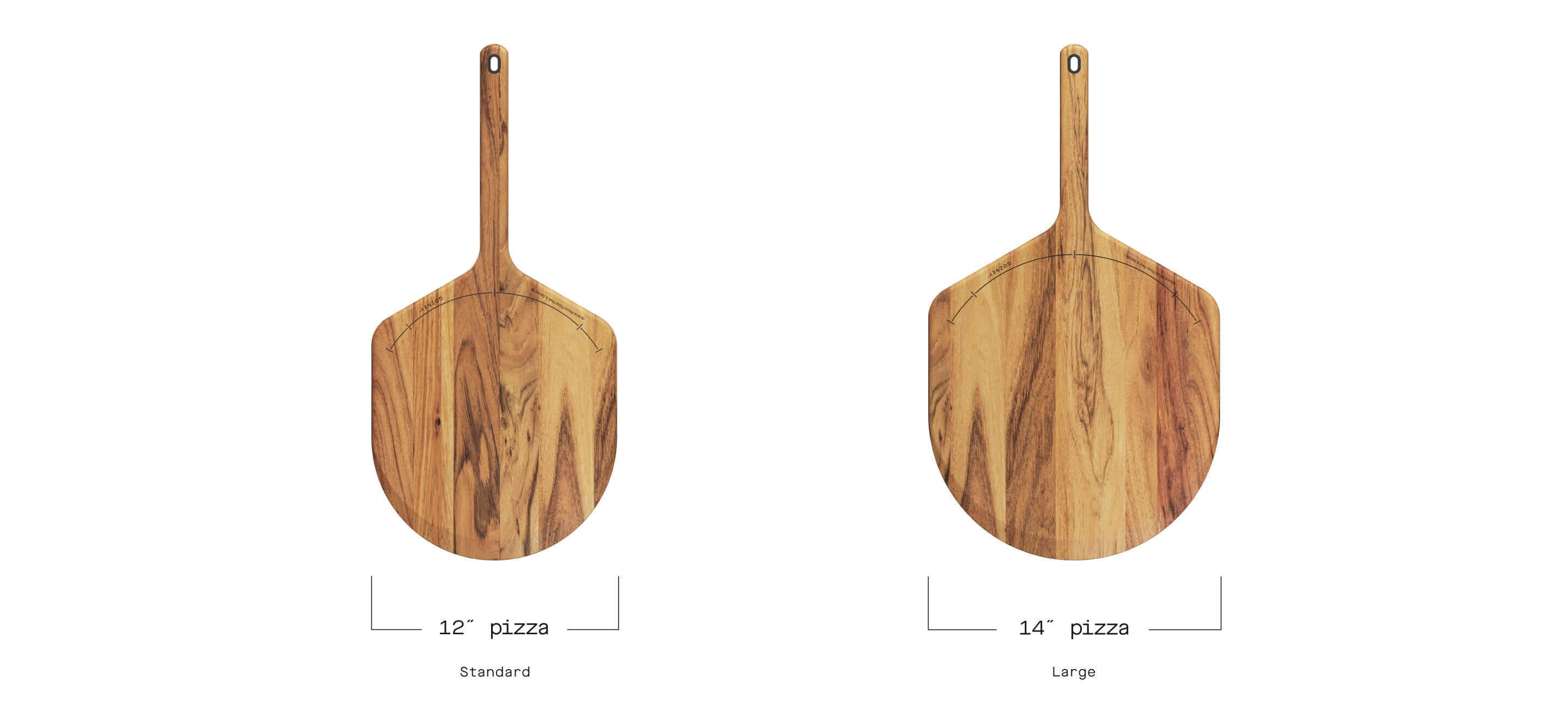 Acacia Wood Pizza Peel & Server Size Comparison