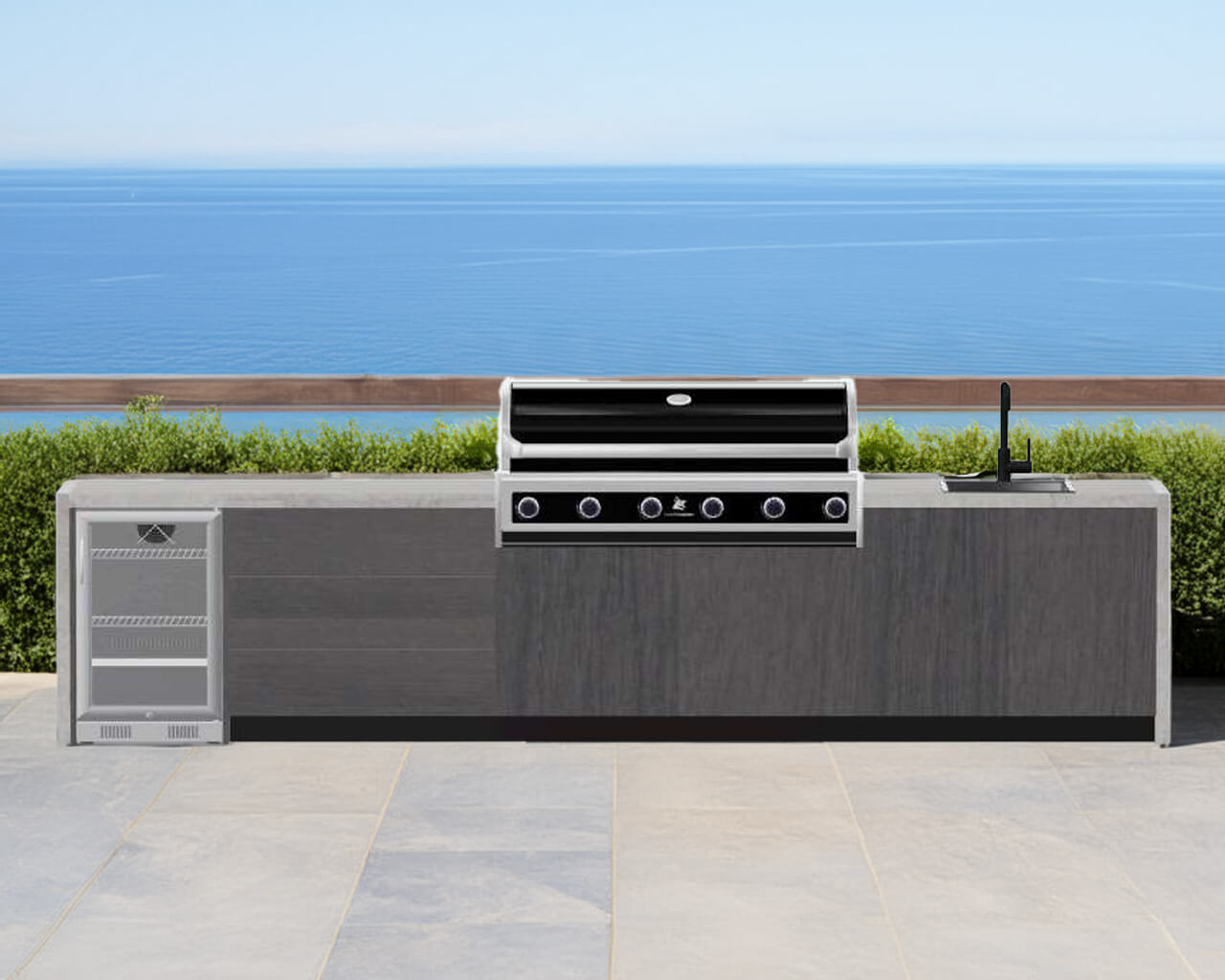 Alfresco Kitchen Co with Beefmaster Premium 6 Burner  Built-in BBQ,Single Door Fridge, Double Drawer and Double Sink Module, , hi-res image number null