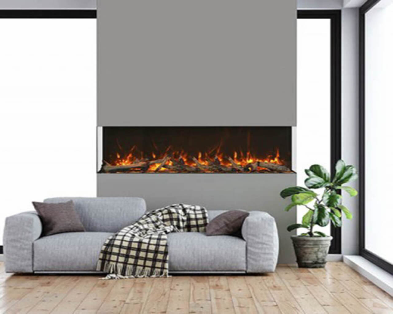 Amantii Smart 88" unit - 14 1/4" in depth 3 sided glass fireplace, , hi-res image number null