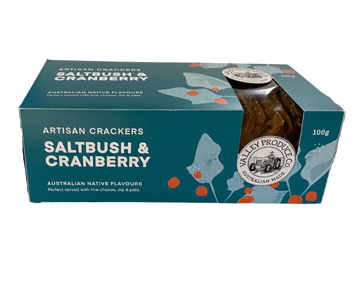 Valley Produce Company Native Artisan Crackers Saltbush & Cranberry 100g, , hi-res image number null