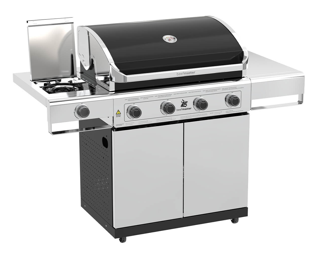 Beefmaster Classic 4 Burner BBQ on Deluxe Cart with Cast Iron Side Burner, , hi-res image number null