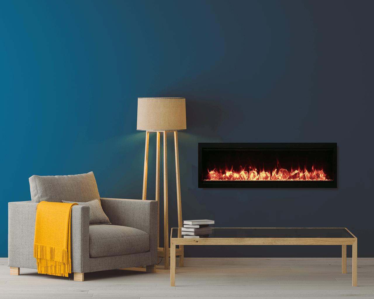 Amantii Smart 60" Clean face Electric Built-in with log and glass, black steel surround, , hi-res image number null