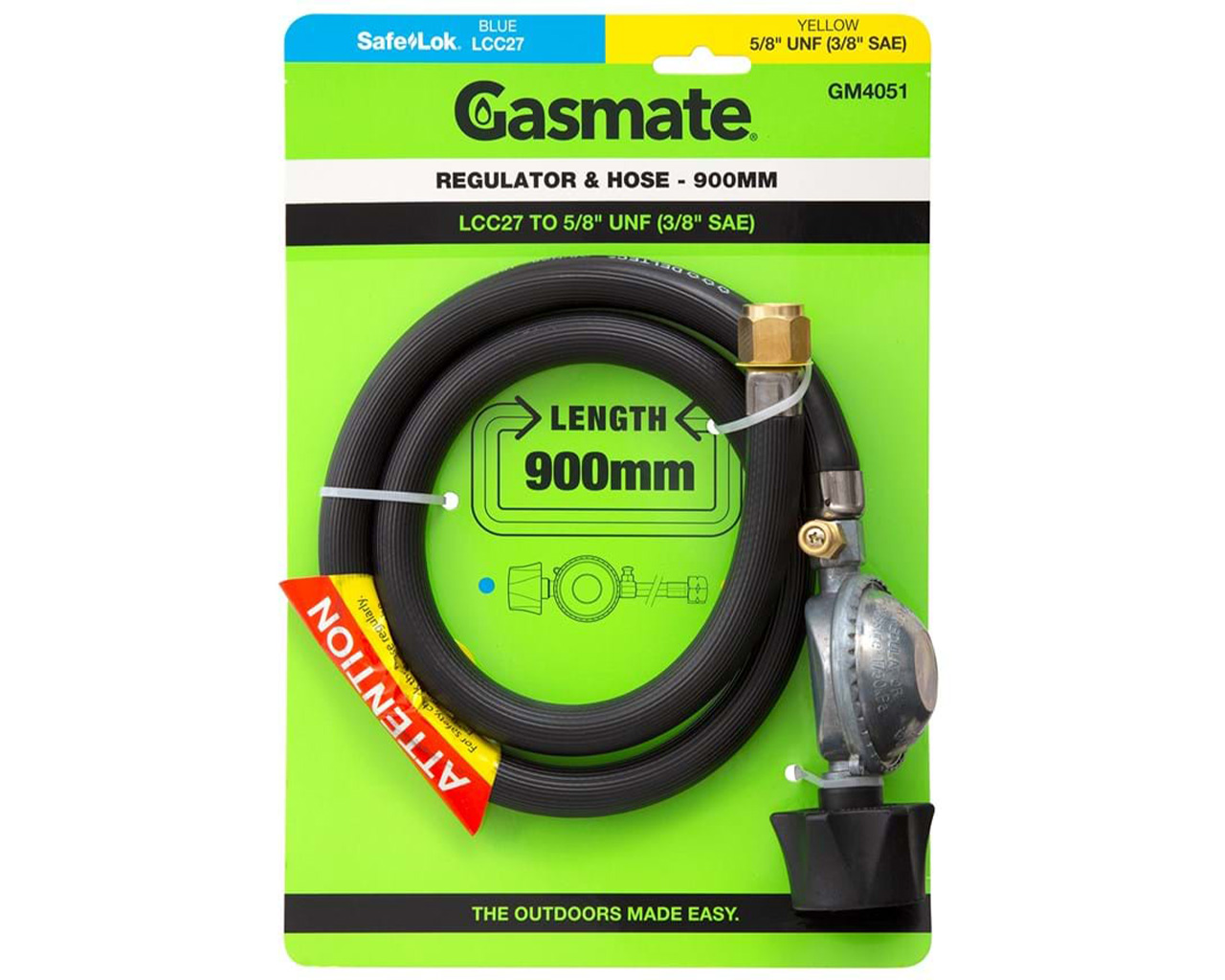 Gasmate PVC Hose & Regulator - 900mm (LCC27 TO 5/8" UNF (3/8" SAE)), , hi-res image number null