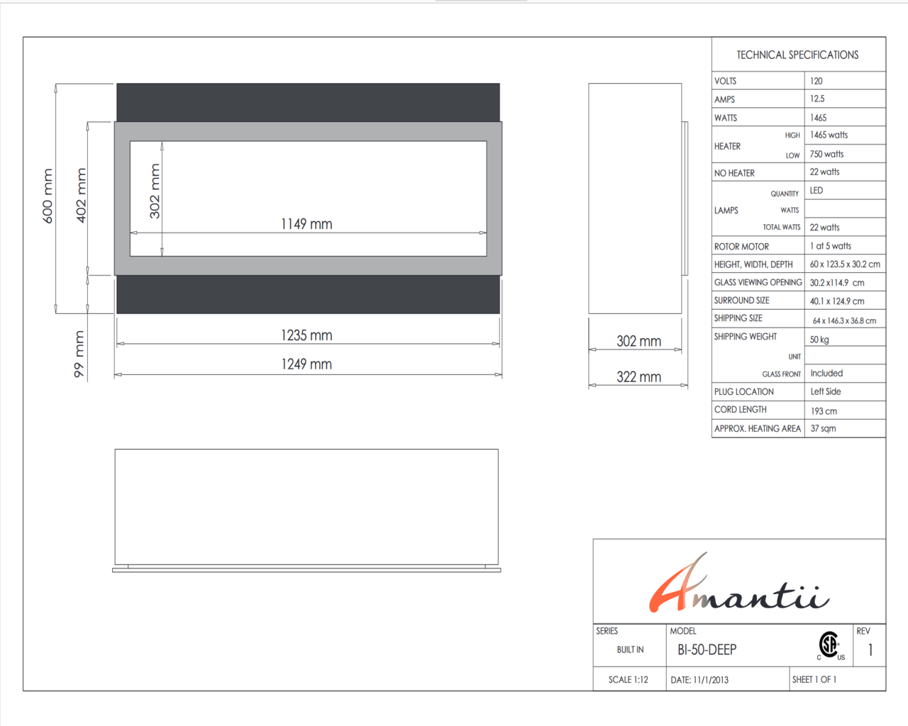 Amantii Smart 50" Electric Deep Built-in only comes with optional black steel surround, , hi-res image number null