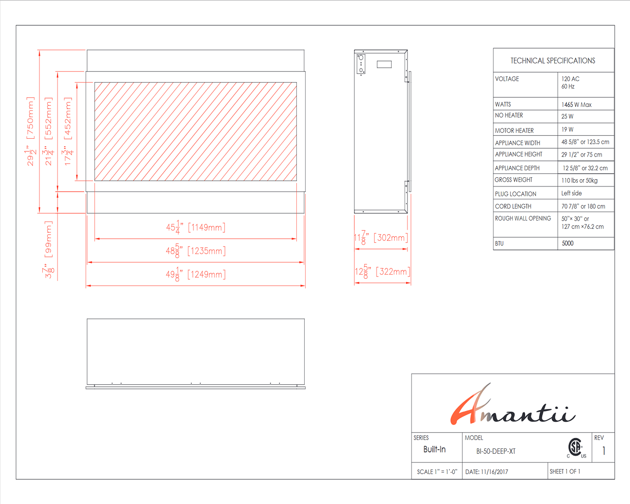 Amantii Smart 50″ Wide – Deep Indoor or Outdoor Electric Built-in only with Black Steel Surround, , hi-res image number null