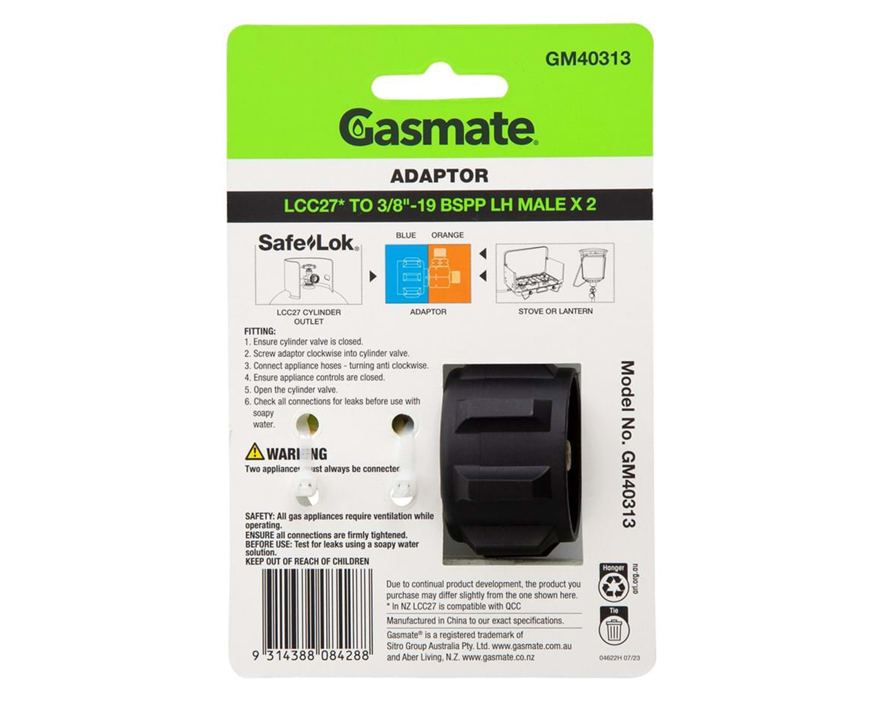 Gasmate Adaptor - LCC27 TO TWIN 3/8" BSPP LH, , hi-res image number null