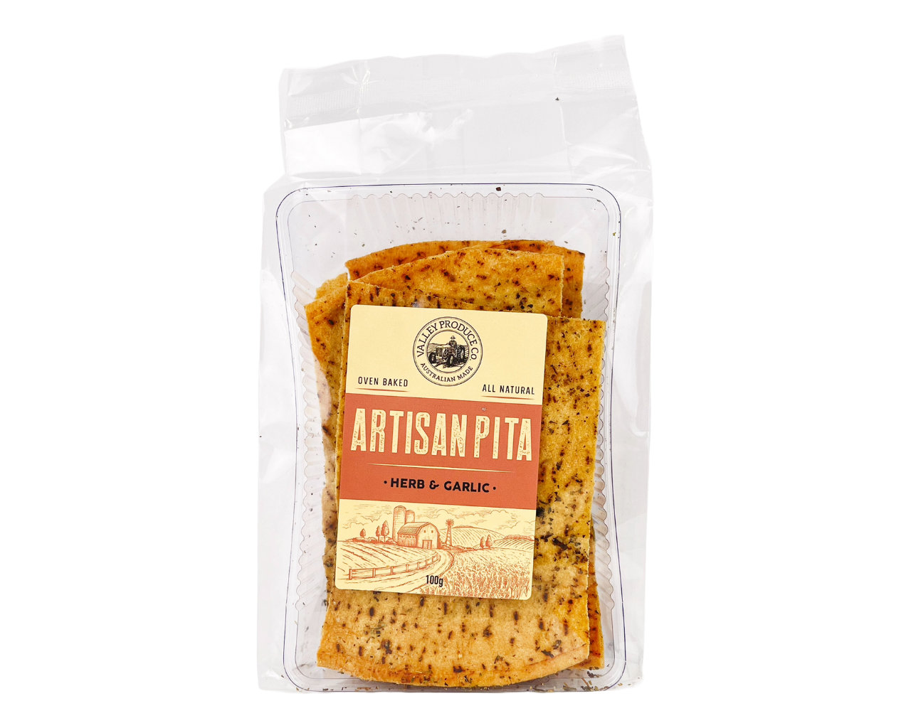 Valley Produce Company Artisan Pita Herb & Garlic 100g, , hi-res image number null