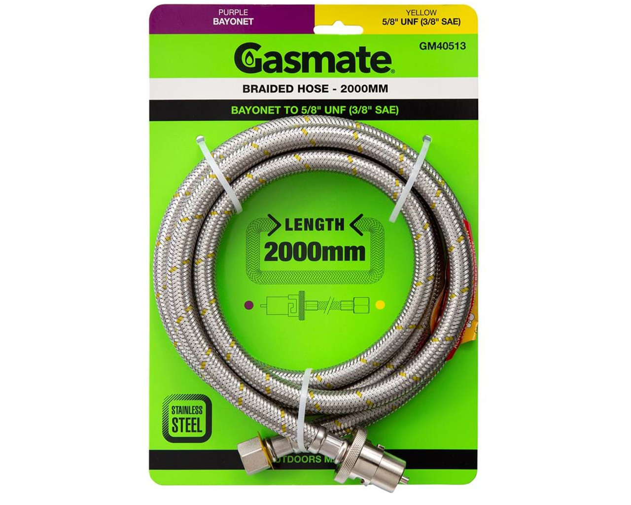 Gasmate Braided Bayonet Hose - 2000mm (Bayonet To 5/8" UNF (3/8" SAE)), , hi-res image number null