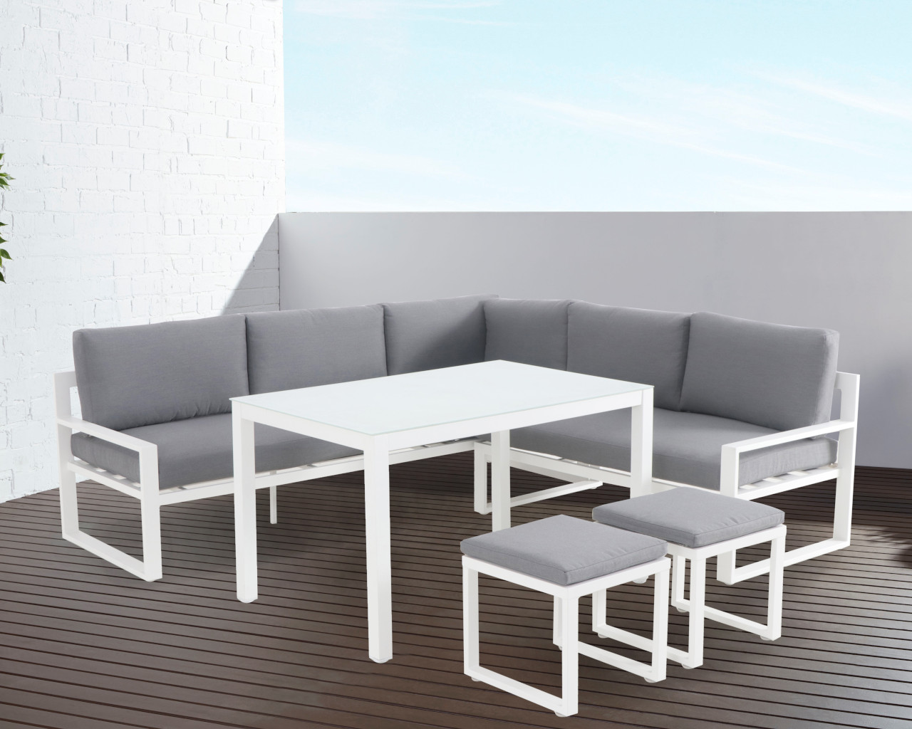 Patmos 5 Piece Low Dining Setting - White, White, hi-res image number null