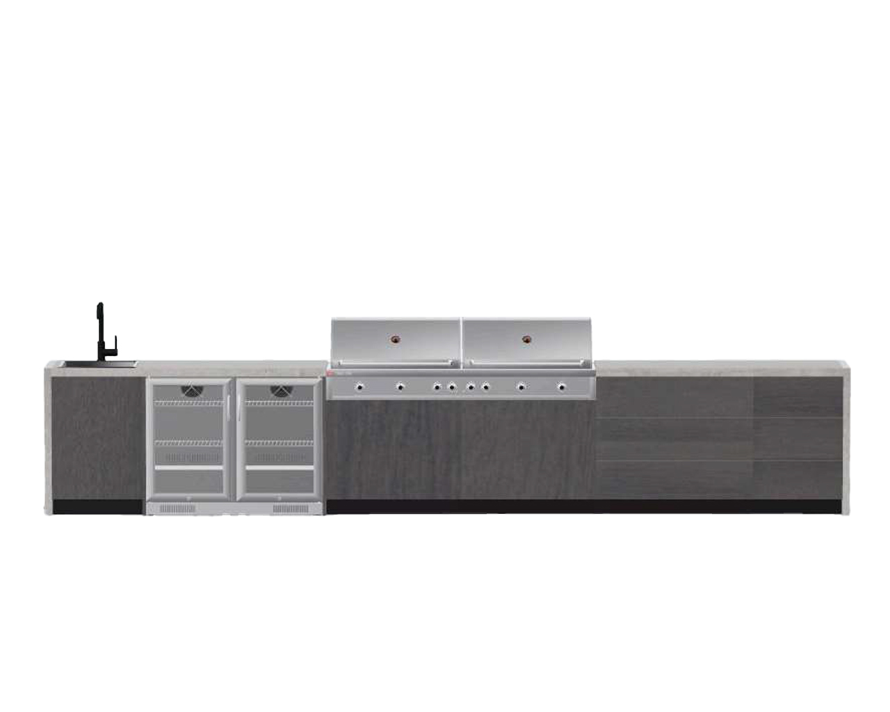 Alfresco Kitchen Co with Ziegler and Brown Grand Turbo 6 Burner Built-In BBQ ,Single Sink, Double Fridge, Double Drawer and Single Drawer Module, , hi-res image number null