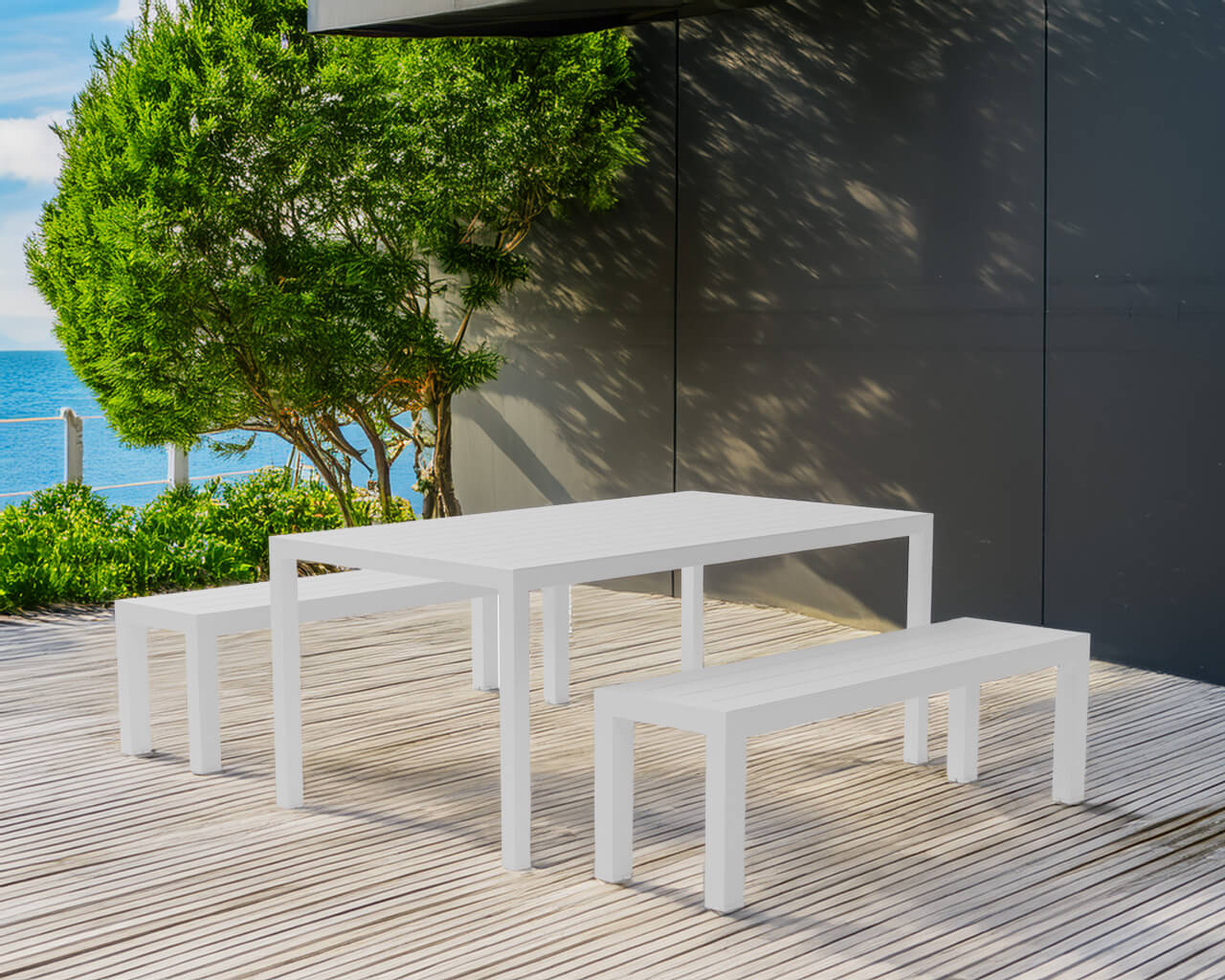 Jette 3 Piece Bench Setting - White, White, hi-res image number null