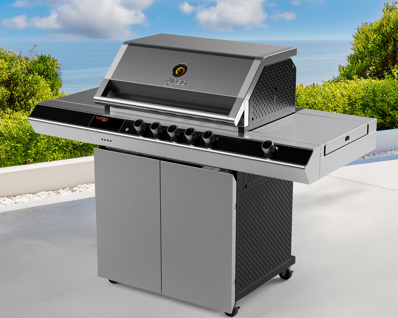 Ziegler & Brown Turbo Q Series Elite 5 Burner BBQ on Cart with Side Burner & Drawer, , hi-res image number null