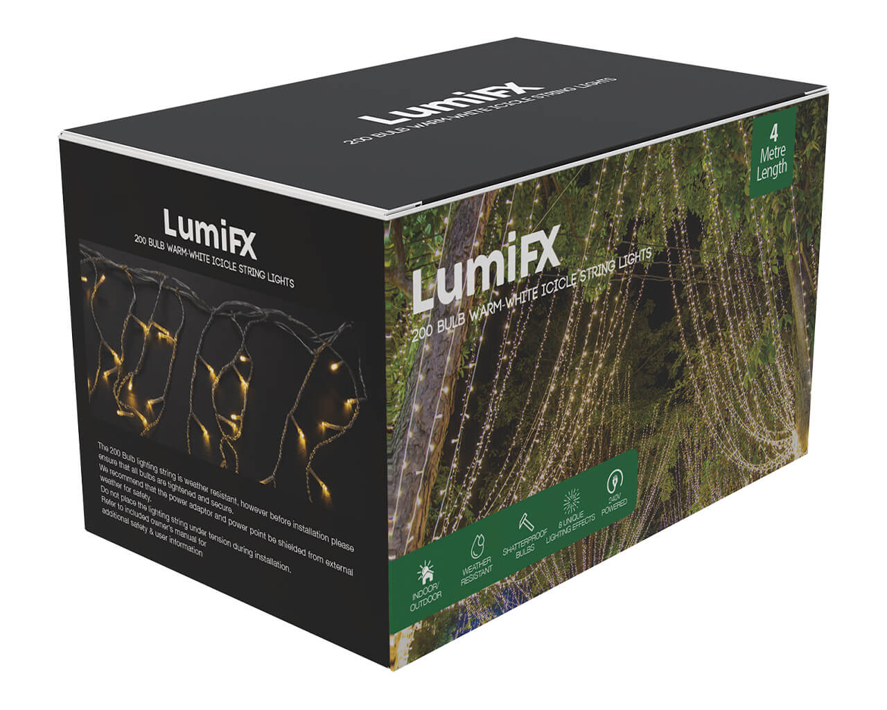 LumiFX 200 Bulb LED Icicle String Lights, , hi-res image number null