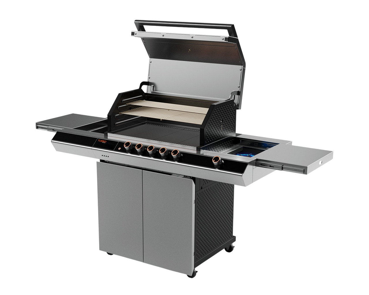 Ziegler & Brown Turbo Q Series Elite 5 Burner BBQ on Cart with Side Burner & Drawer, , hi-res image number null