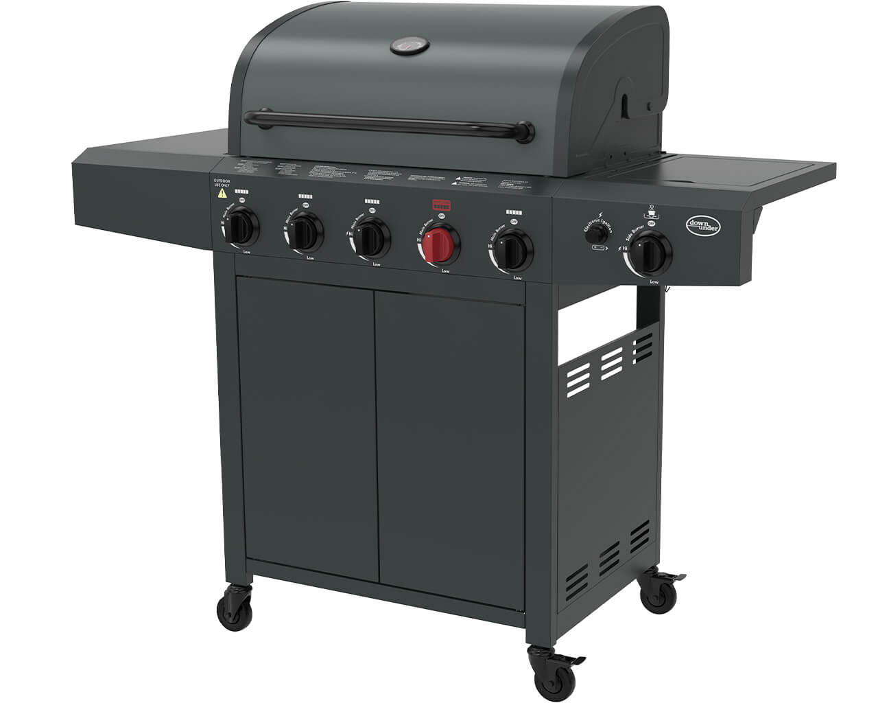 Downunder 5 Burner BBQ With Side Burner & Pro Sear Zone - Matt Grey, Matt Grey, hi-res image number null