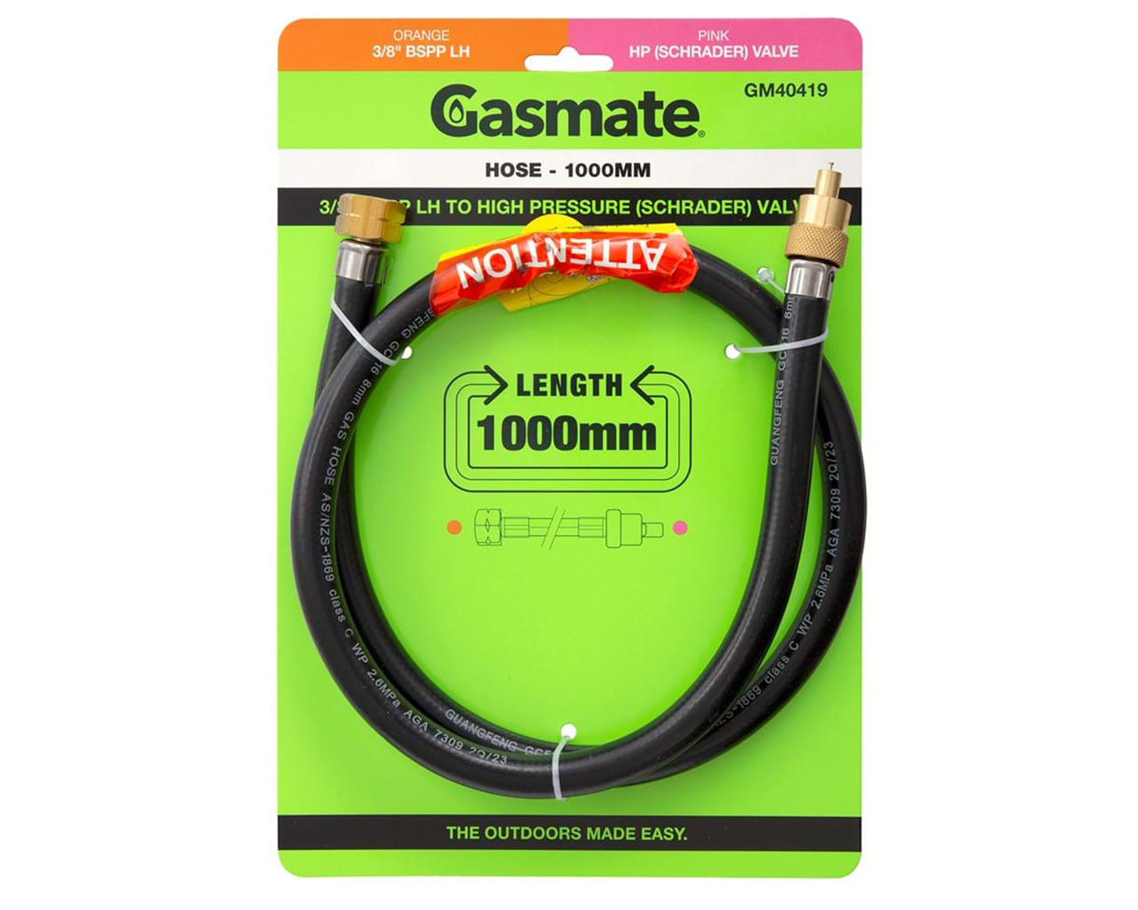 Gasmate PVC Hose - 1000mm (3/8" BSPP LH To High Pressure (Schrader) Valve), , hi-res image number null